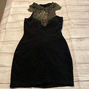 Black dress with gold accents